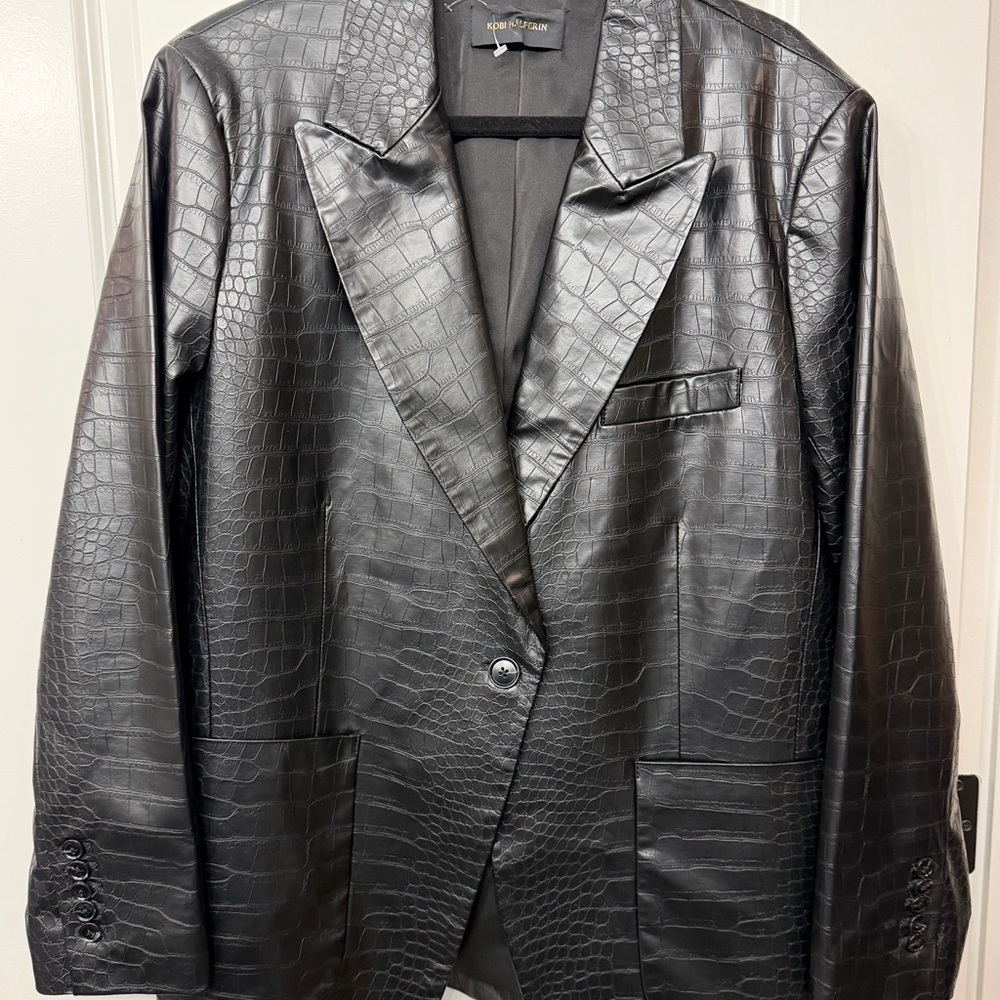Kobi Halperin Black Faux Croc Blazer NWOT